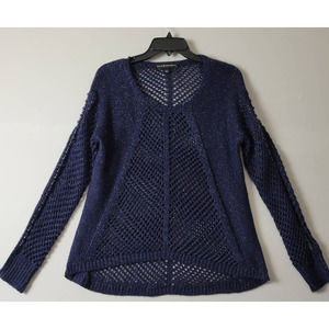 Rock & Republic Sweater Women's Size M Blue Silver Fleck Scoop Neck Long Sleeve